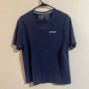 Patagonia Shirt Men's Medium Navy Blue Logo Cotton T-Shirt Tee Crew Neck